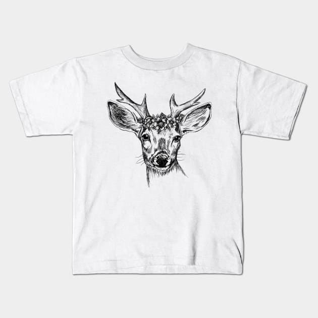 Deer head image Kids T-Shirt by rachelsfinelines